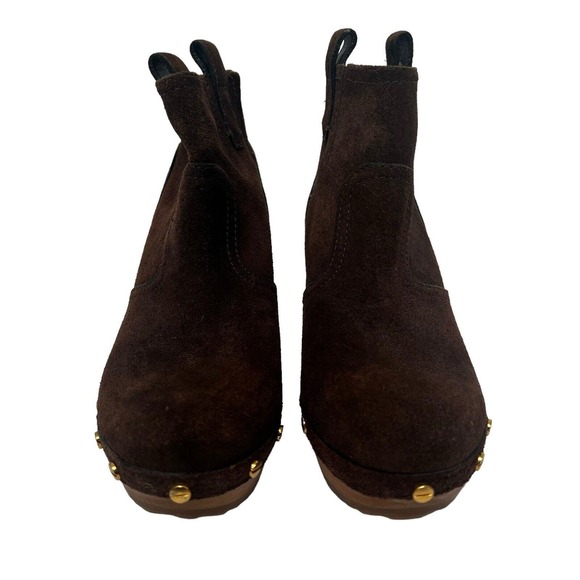 Tory Burch Ginevra Brown Suede Heeled Studded Ankle Boots Size 8M Clog - Picture 3 of 13